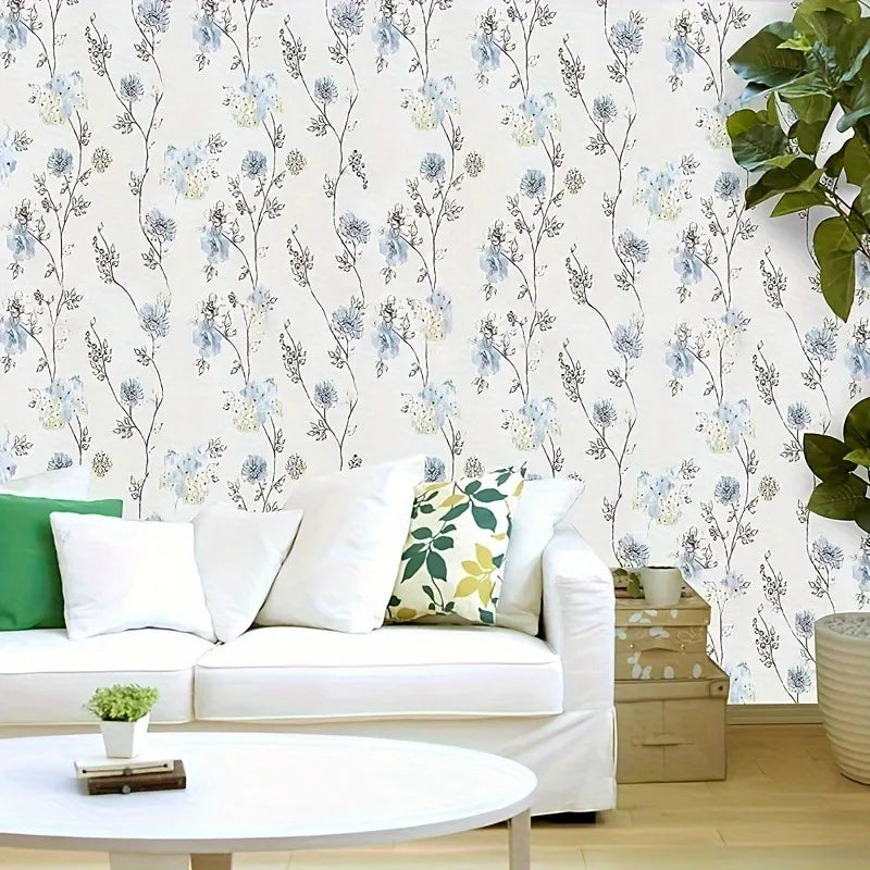 Vintage Blue Floral Peel & Stick Wallpaper – Waterproof Contact Paper Peel & Stick Wallpaper Babs