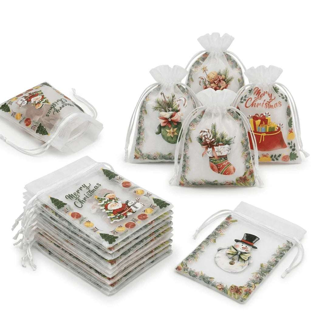 Christmas Organza Drawstring Bags – Mesh Gift Pouches Organza Gift Bags Babs