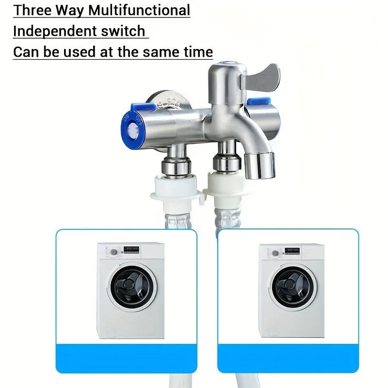 Stainless Steel 3-Way Tap & Washing Machine Angle Valve Angle Valve Faucet Babs