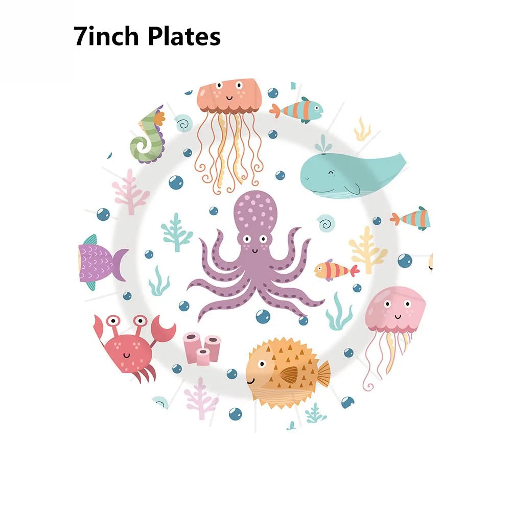Under the Sea Party Tableware – Shark Paper Plates & Cups Party Tableware Set Babs C-1 10pcs