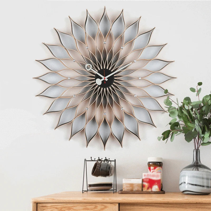 Oeny Sunflower Wall Clock – Large 76.5cm Nordic Silent Quartz Decorative Wall Clock Babs