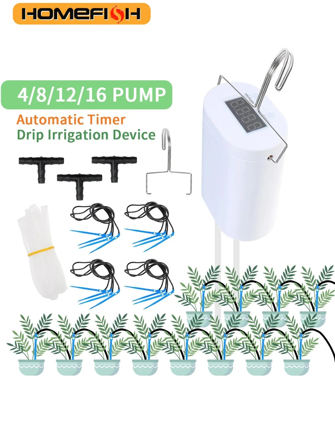 Automatic Drip Irrigation Kit – 4/8/16 Head Timer Watering System Drip Irrigation Kit Babs