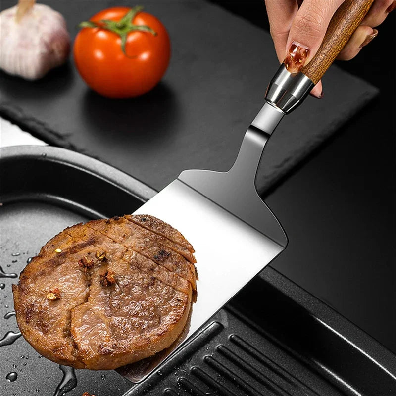 Stainless Steel Square Spatula – Wood Handle BBQ & Kitchen Cooking Spatula Babs