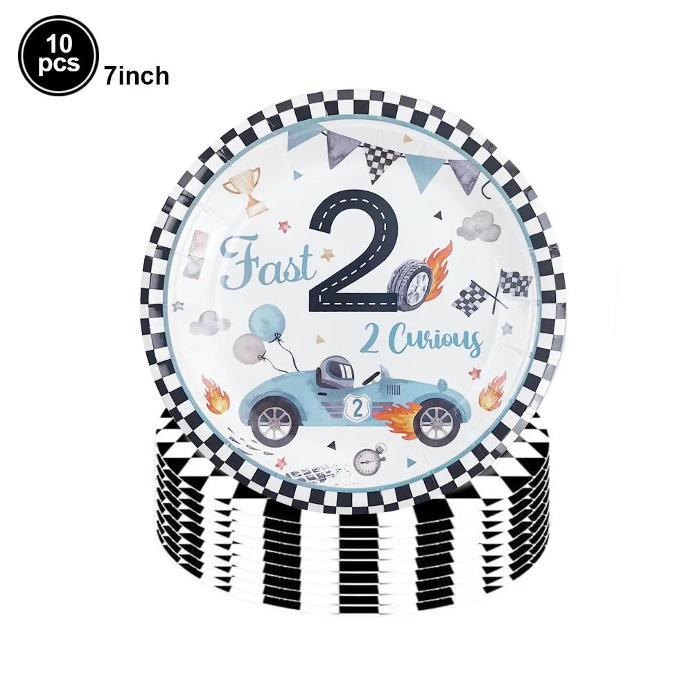 Race Car "Two Fast" 2nd Birthday Party Supplies Set Birthday Party Decor Babs 7inch plate