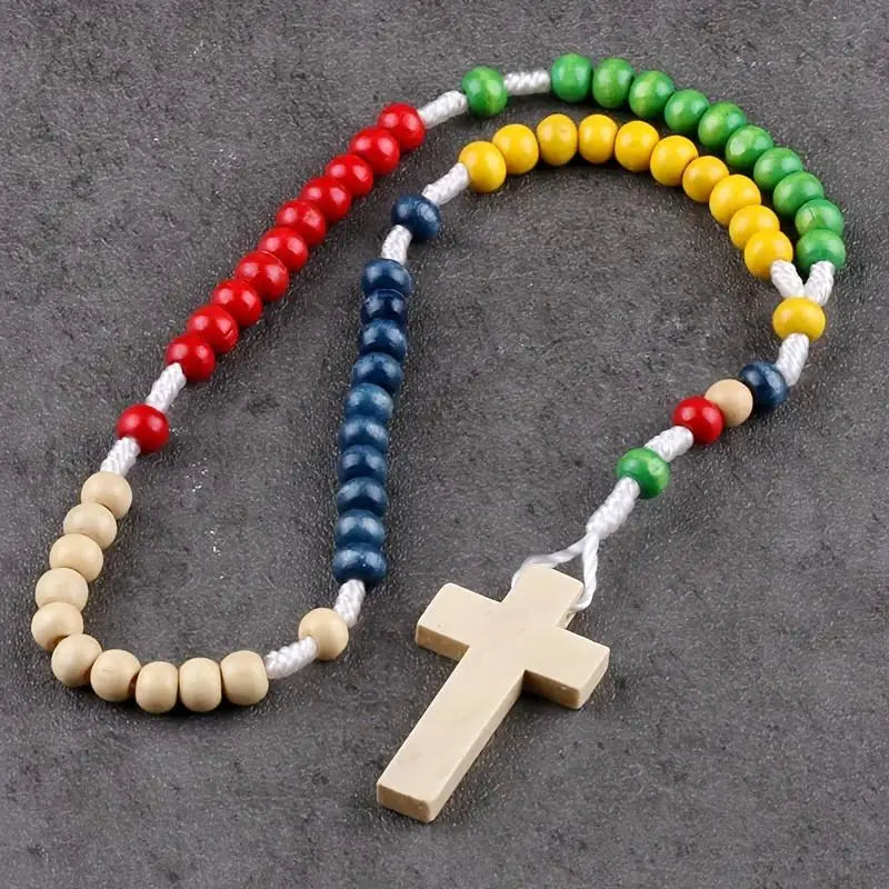 Natural Wood Bead Catholic Rosary Cross Necklace – Women Rosary Necklace Babs