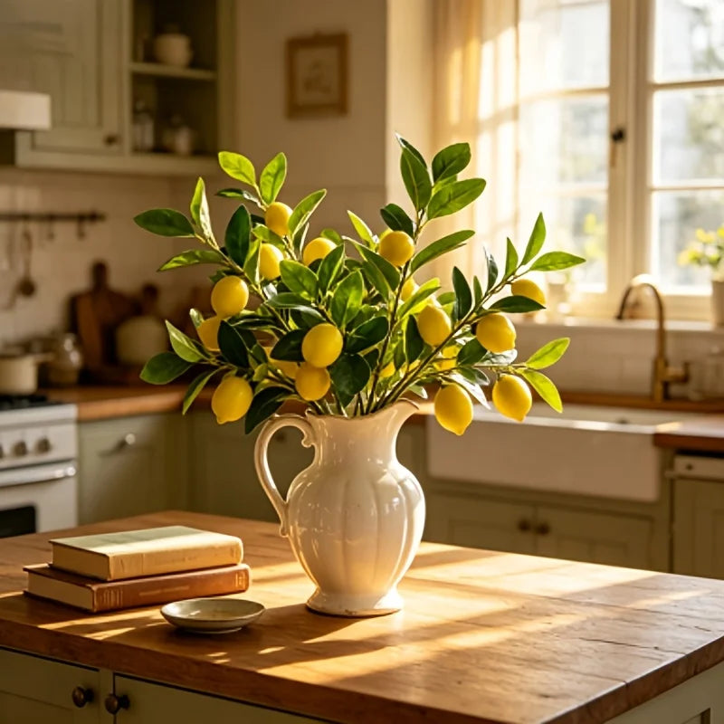Artificial Lemon Branches 3-Head Fake Lemon Vase Décor | 1-2 Pcs Artificial Fruit Branch Babs