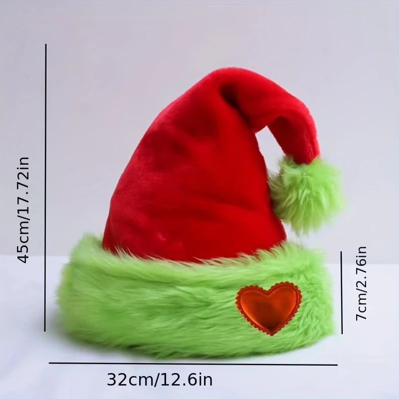 Christmas Santa Hat Gold Glitter Velvet Green Faux Fur Pom Pom Holiday Hat Babs