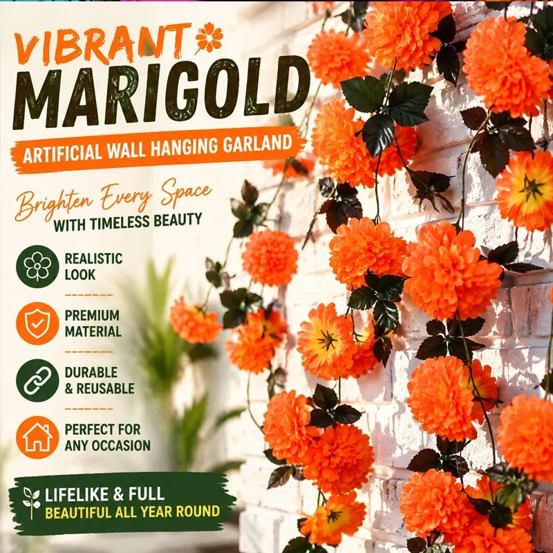 Artificial Marigold Wreath Garland | Halloween & Muertos Decor Floral Wreath Garland Babs