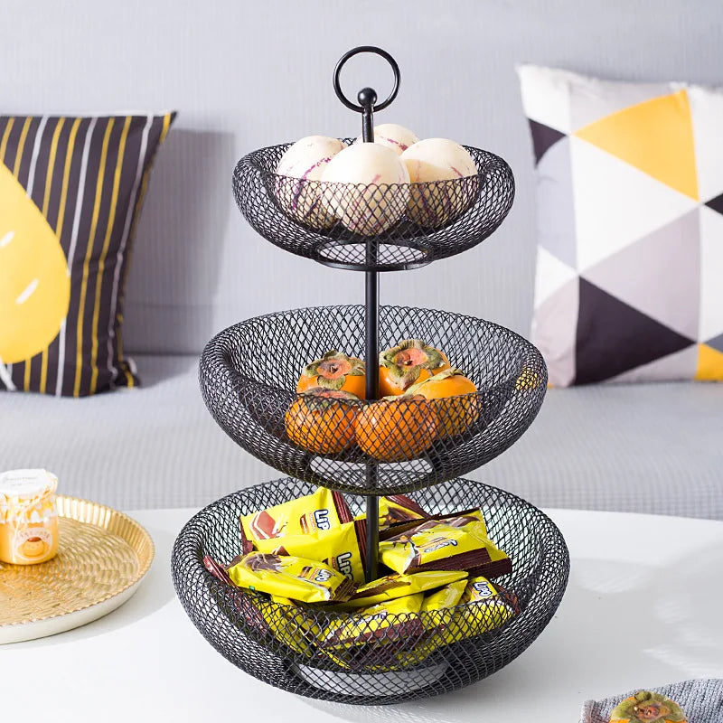 Nordic 3-Tier Iron Fruit Basket | Modern Home Storage Plate Tiered Fruit Basket Babs