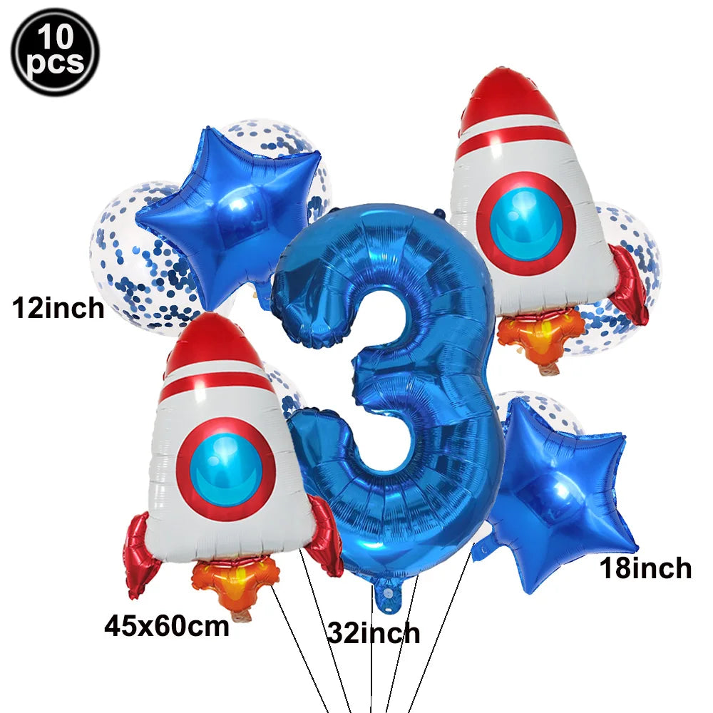 Space Theme Birthday Balloon Set – Astronaut Rocket 32" Numbers
