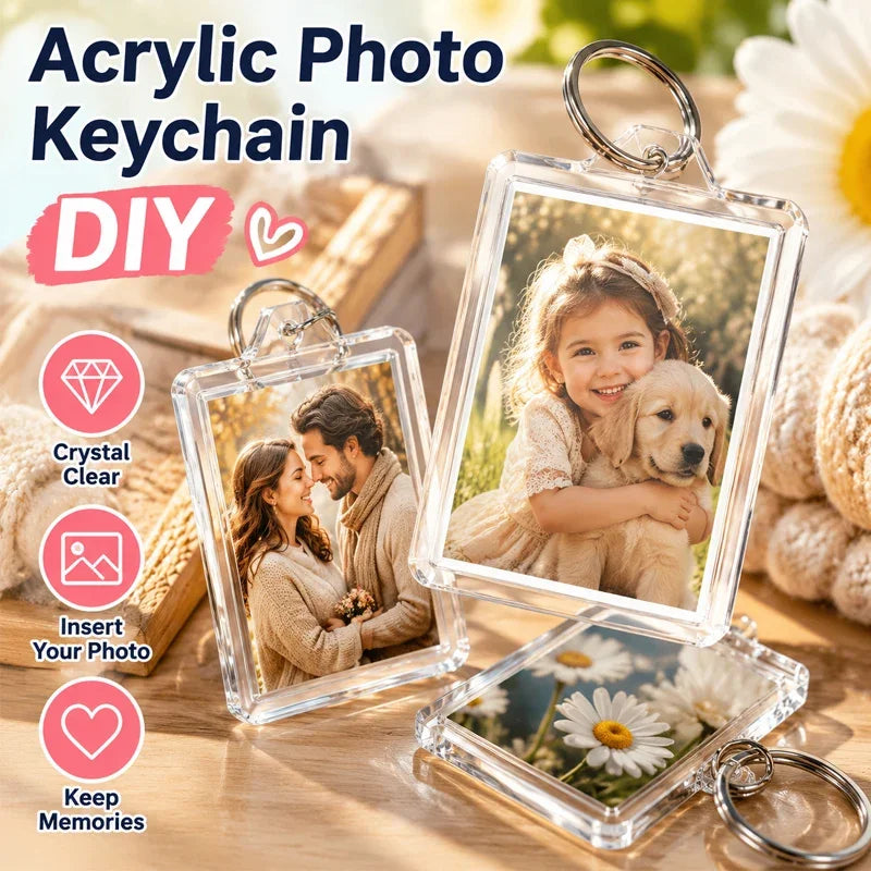 Clear Acrylic Photo Frame Keychain DIY Blank with Split Ring Photo Frame Keychain Babs