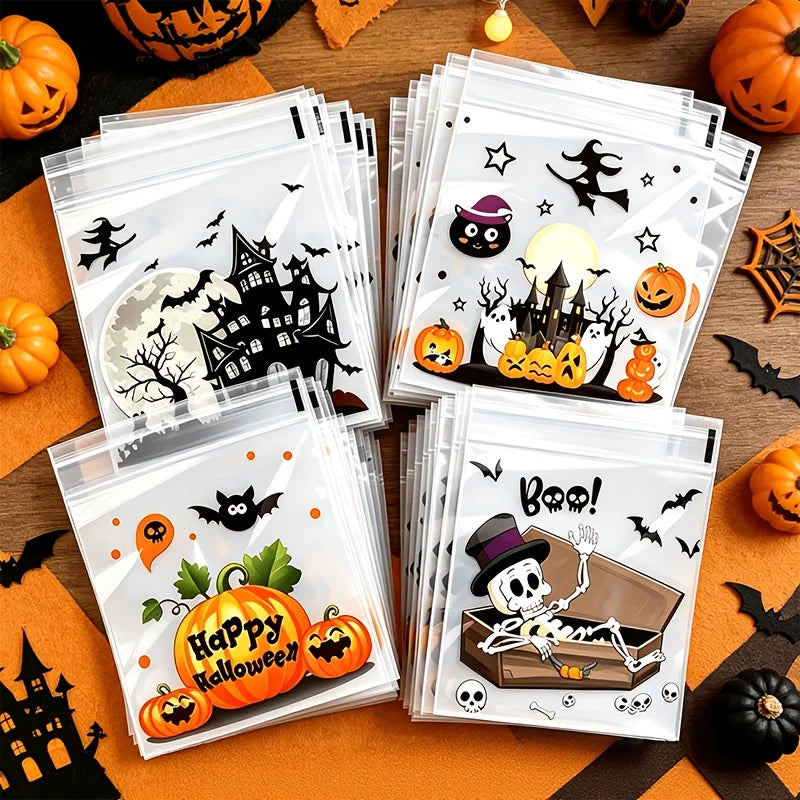 100Pcs Clear Self-Adhesive Halloween Treat & Candy Bags Halloween Treat Bags Babs