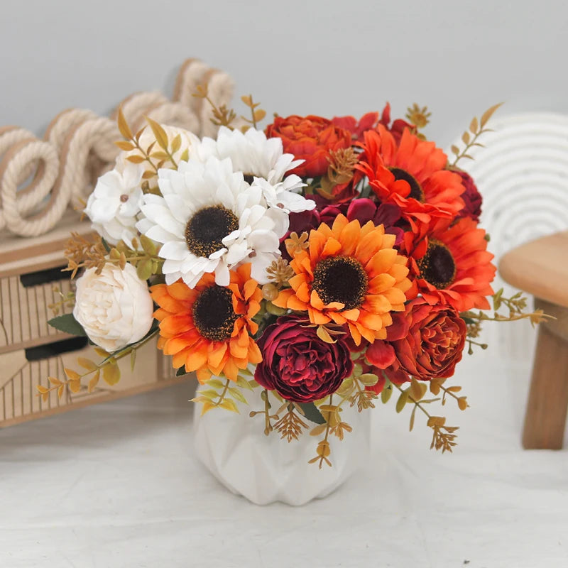 Artificial Silk Flower Bouquet – Sunflower, Peony & Hydrangea Artificial Flower Bouquet Babs