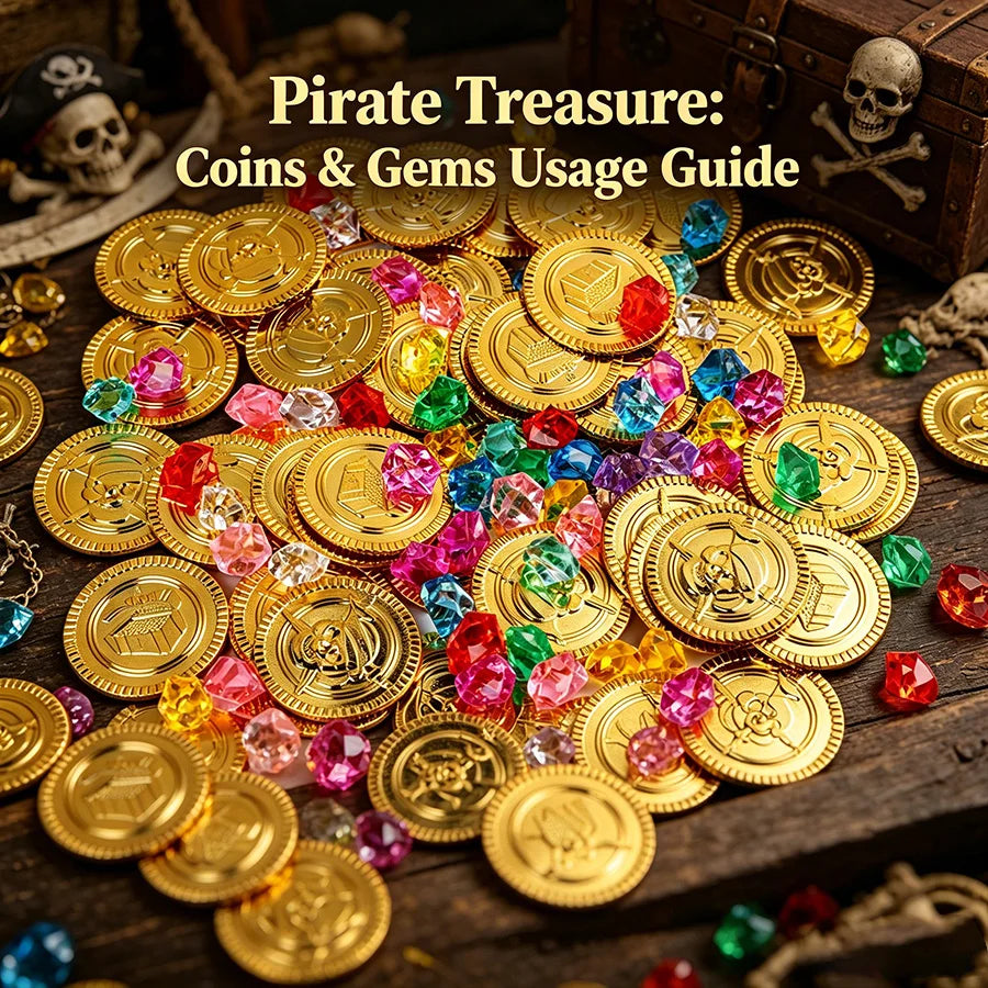 100pcs Pirate Gold Coins with Gemstones | Party Treasure Filler Party Treasure Props Babs