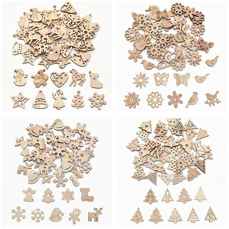 50Pcs Natural Wood Christmas Ornaments – DIY Holiday Craft Set Christmas Ornaments Babs