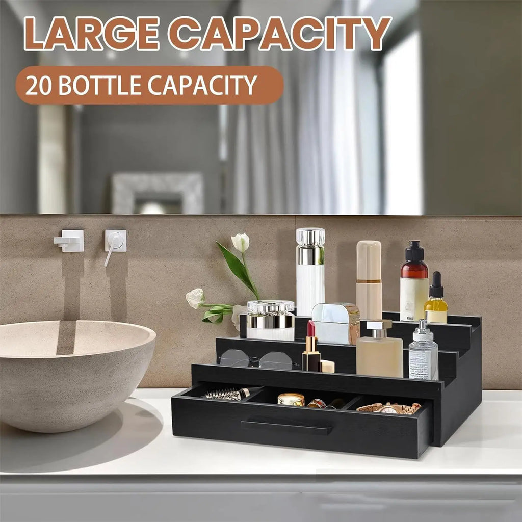 3-Tier Wood Perfume Organizer Rack with Drawers – Black Perfume Organizer Rack Babs