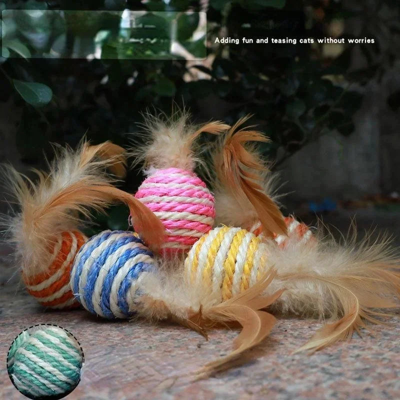 Sisal Feather Ball Cat Scratch Toys – Pack of 1/2/5/10 Cat Scratch Toy Babs