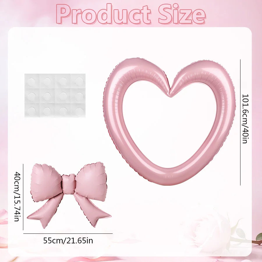2pcs Hollow Heart Foil Balloons Pink Bow – Party Wedding Décor Foil Party Balloons Babs