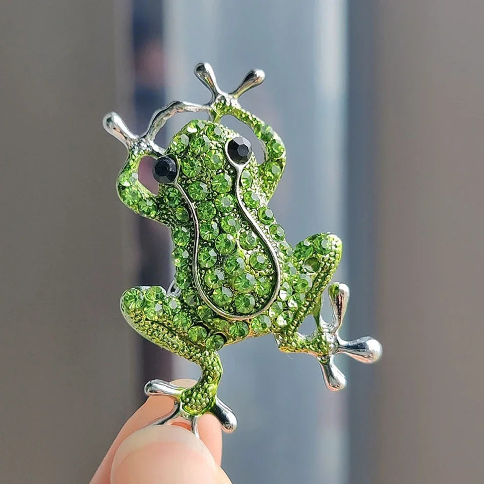 Luxury Green Crystal Frog Brooch – Animal Pin for Women Crystal Brooch Pin Babs Sliver Color brooch