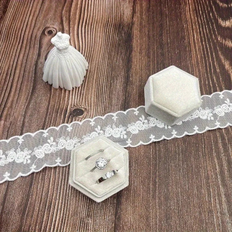 Hexagon Velvet Ring Box 3 Slots – Wedding Ring Bearer Box Velvet Ring Box Babs