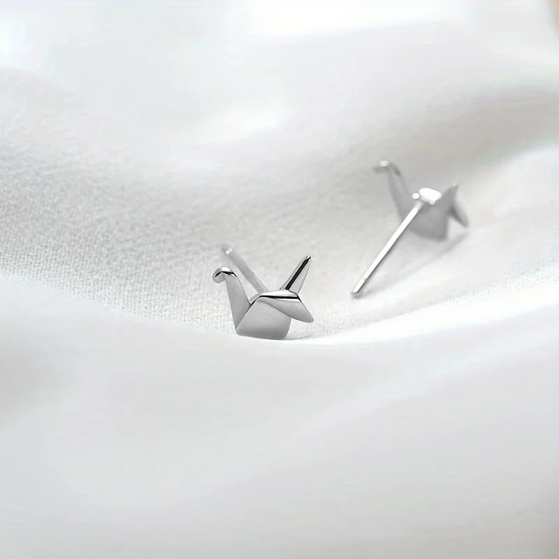 Origami Crane Stud Earrings – Silver-Plated Copper Pair Stud Earrings Babs 1pair
