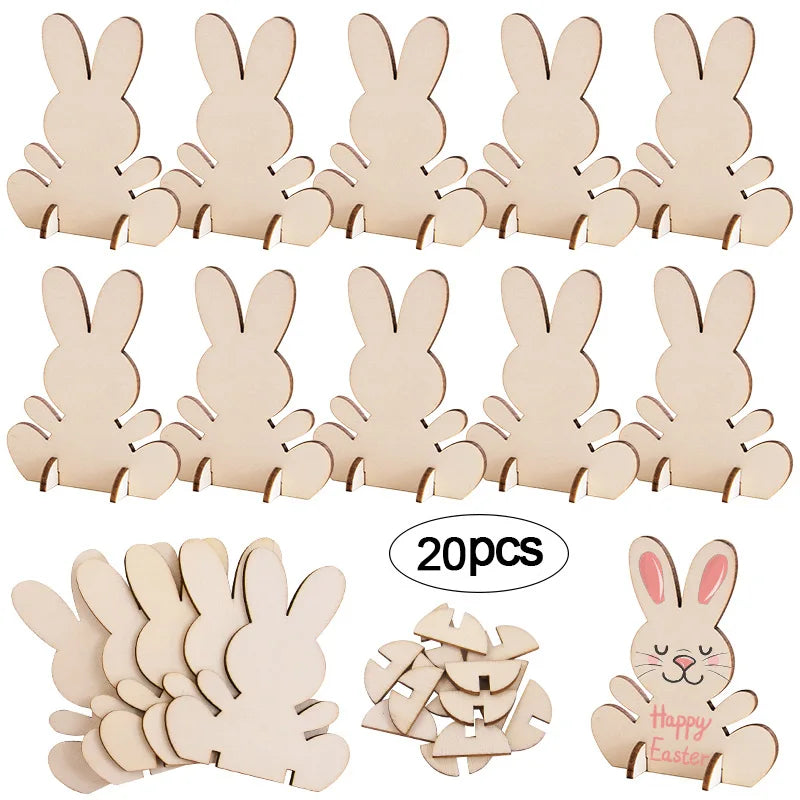 Wooden Easter Rabbit DIY Ornaments – 5/10/20 Pcs Craft Kit DIY Craft Ornament Kit Babs