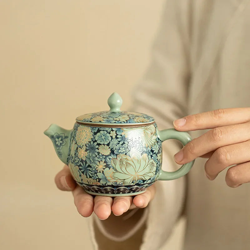 Gilding Peony Ru Ware Kung Fu Tea Set – Porcelain Teapot Kung Fu Tea Set Babs