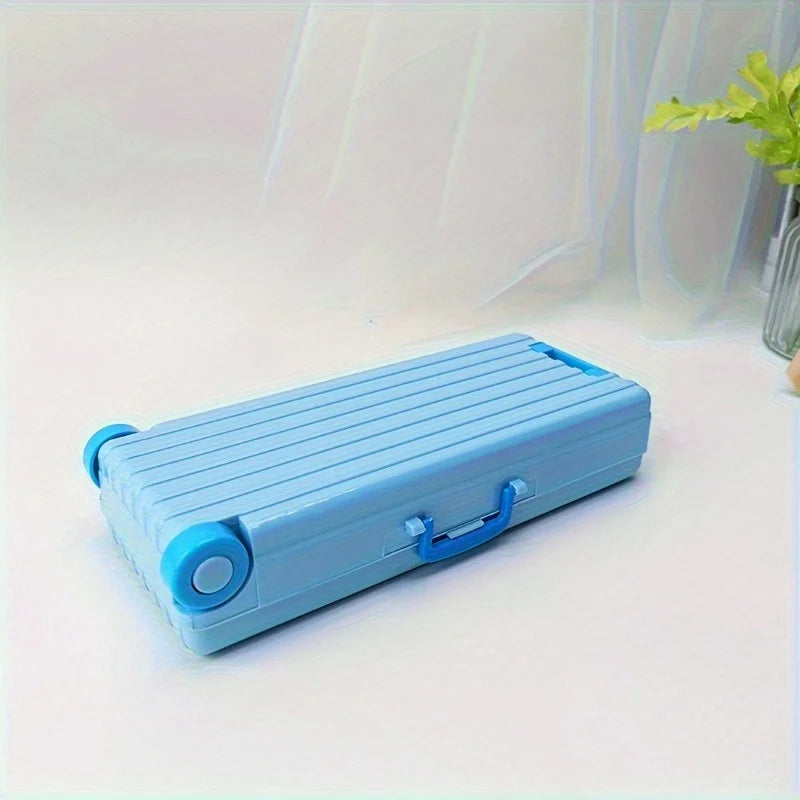 Double-Layer Trolley Case Stationery Box | Desk Organizer Stationery Pencil Box Babs Light Blue