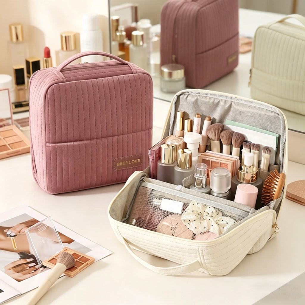 Large Capacity Vertical Travel Makeup Bag & Brush Organizer Travel Cosmetic Bag Babs