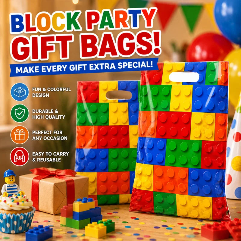 Building Block Birthday Party Favor Bags – Complete Party Set Party Favor Bags Babs