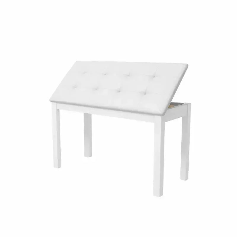 Wooden Piano Stool with Storage – Luxury Cushioned Ottoman Storage Ottoman Stool Babs White