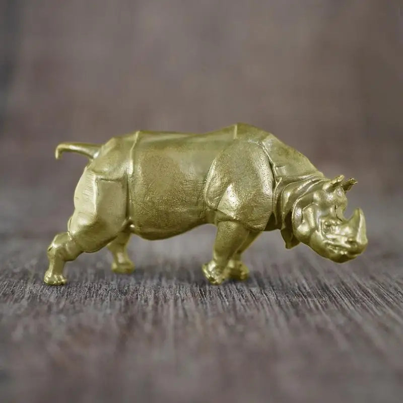 Brass Rhinoceros Figurine | Copper Animal Miniature Desk Ornament Decorative Figurine Babs