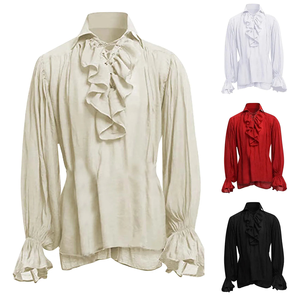 Men's Gothic Pirate Lace-Up Shirt – Medieval Poet Blouse Costume Shirt Babs
