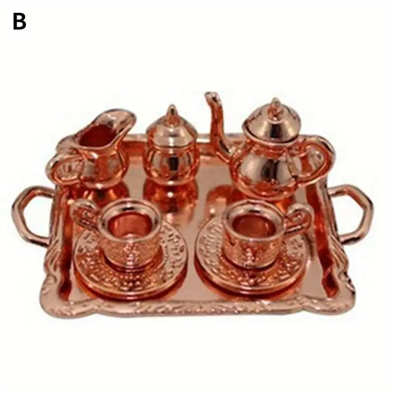 10-Piece Miniature Alloy Tea Set – Dollhouse Collectible Décor Dollhouse Miniature Set Babs B