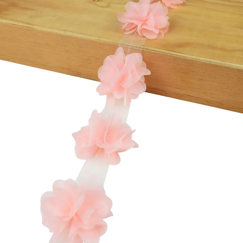 3D Chiffon Flower Lace Trim 2 Yards 24pc – DIY Sewing Craft Lace Flower Trim Babs D
