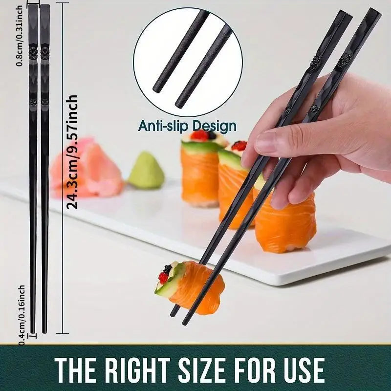 5 Pairs Carved Alloy Chopsticks – Reusable Sushi & Hot Pot Set Chopstick Set Babs