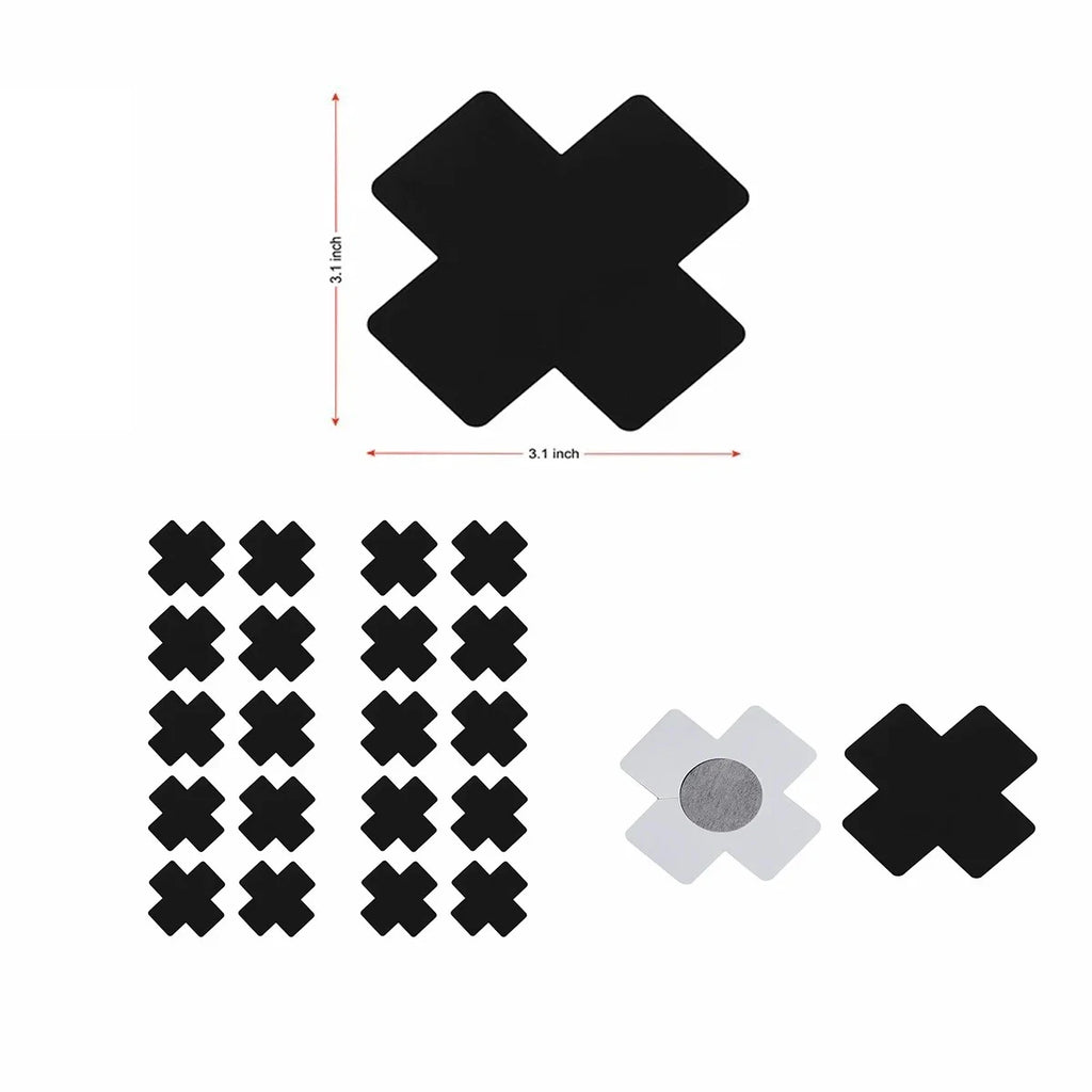 20-Pack Black Satin Cross Nipple Covers – Self-Adhesive Pasties Breast Pasties Babs