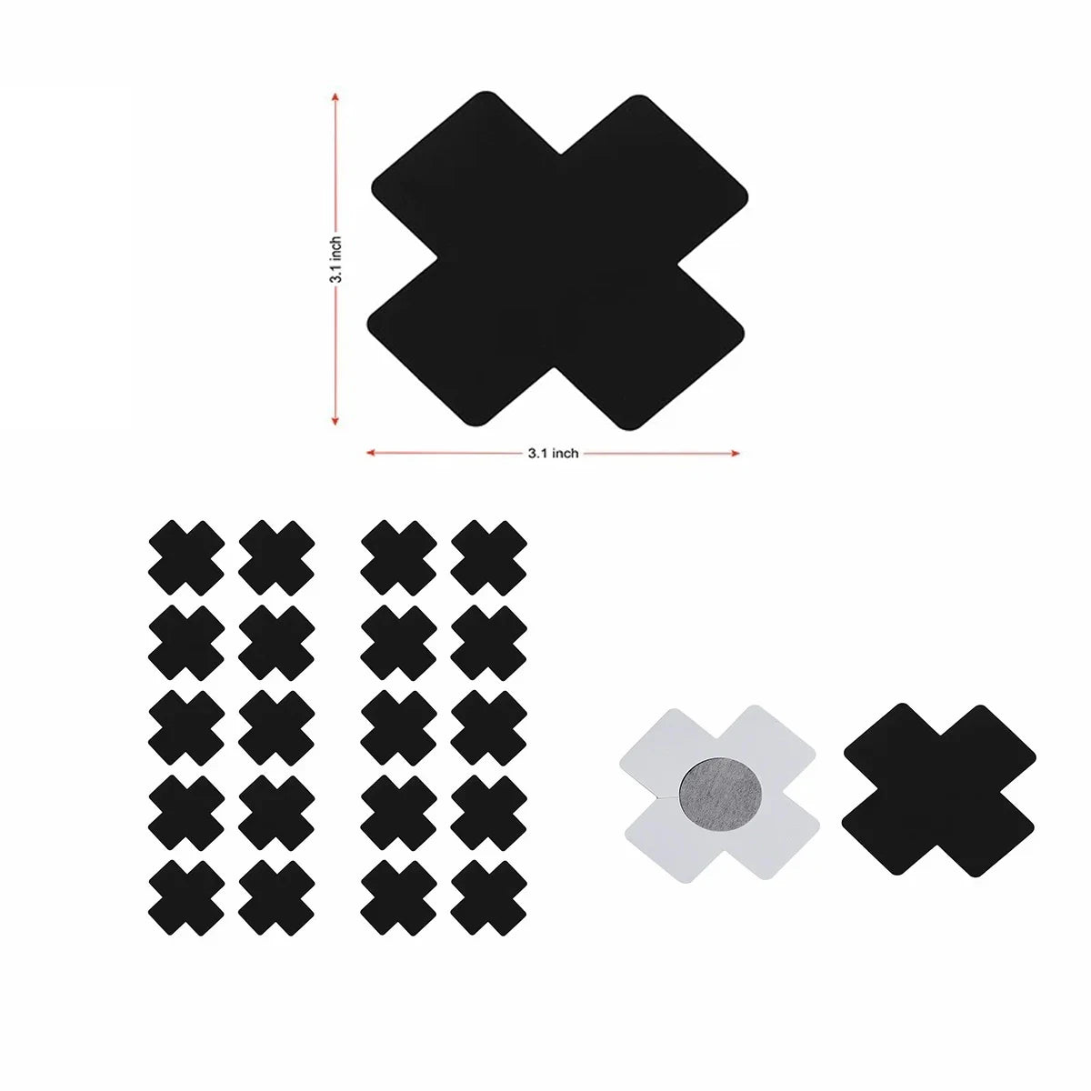 20-Pack Black Satin Cross Nipple Covers – Self-Adhesive Pasties Breast Pasties Babs