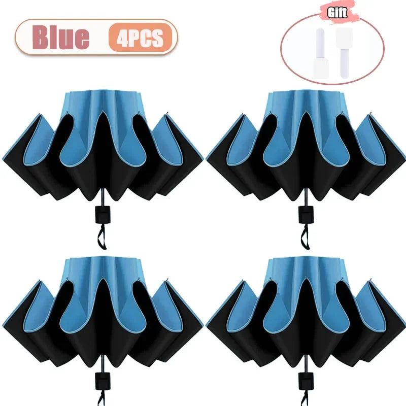 Manual Folding UV Umbrella – Large Double Layer, 1-4 PCS Folding UV Umbrella Babs metal-fiber composite 8K Blue-4PCS