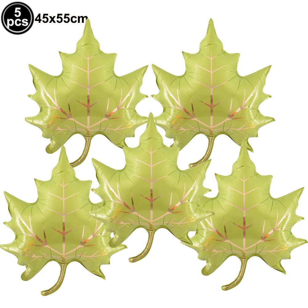 5-Piece Thanksgiving Foil Balloon Set – Maple Leaf, Acorn & Squirrel Party Foil Balloons Babs light green As show