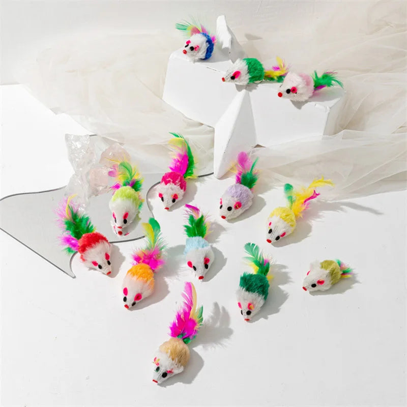 Cat Toys Faux Fur Mouse & Feather Rainbow Toy for Kittens Cat Toy Set Babs