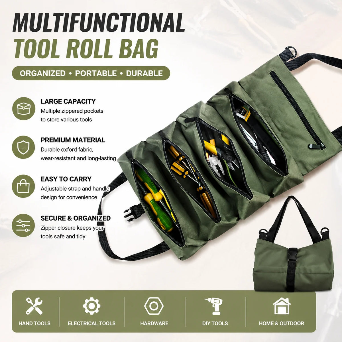 Heavy-Duty Oxford Roll-Up Tool Bag | Multi-Tool Organizer Roll-Up Tool Bag Babs
