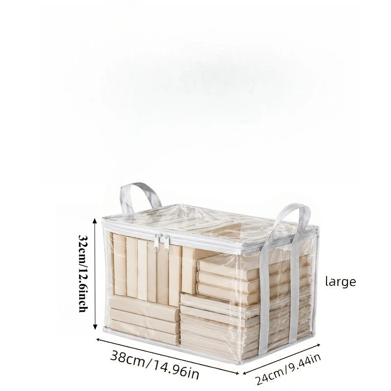 4-Pack Clear Foldable PVC Book Storage Bags with Handles & Zipper Storage Organizer Bags Babs