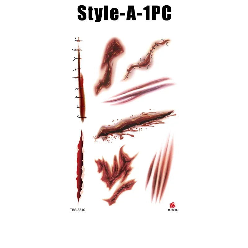Halloween Wound Temporary Tattoos – Realistic Blood FX Costume Temporary Tattoo Babs A-1PCS