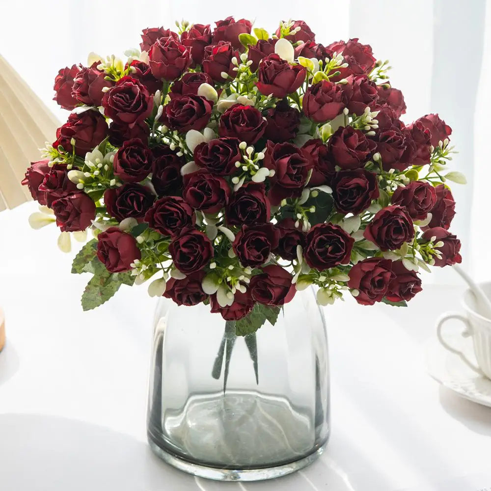Red Silk Rose Artificial Bouquet – Wedding & Home Decor Artificial Flower Bouquet Babs