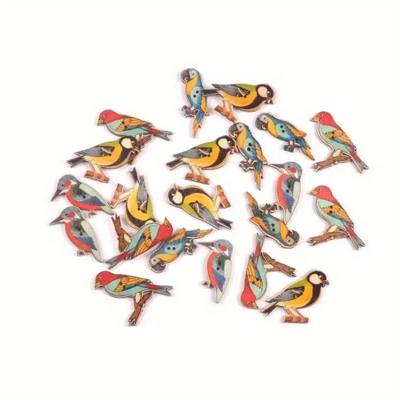 50pcs Bird Pattern Wooden Buttons Set – DIY Sewing & Crafts Wooden Craft Buttons Babs