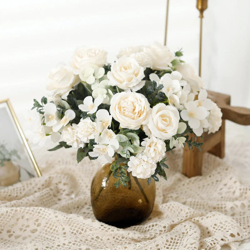 7-Fork Silk Rose Peony Hydrangea Artificial Flower Bouquet Artificial Flower Bouquet Babs