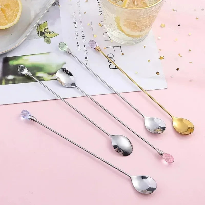 Diamond Crystal Coffee Spoon – Long Stainless Steel Stirring Spoon Decorative Stirring Spoon Babs