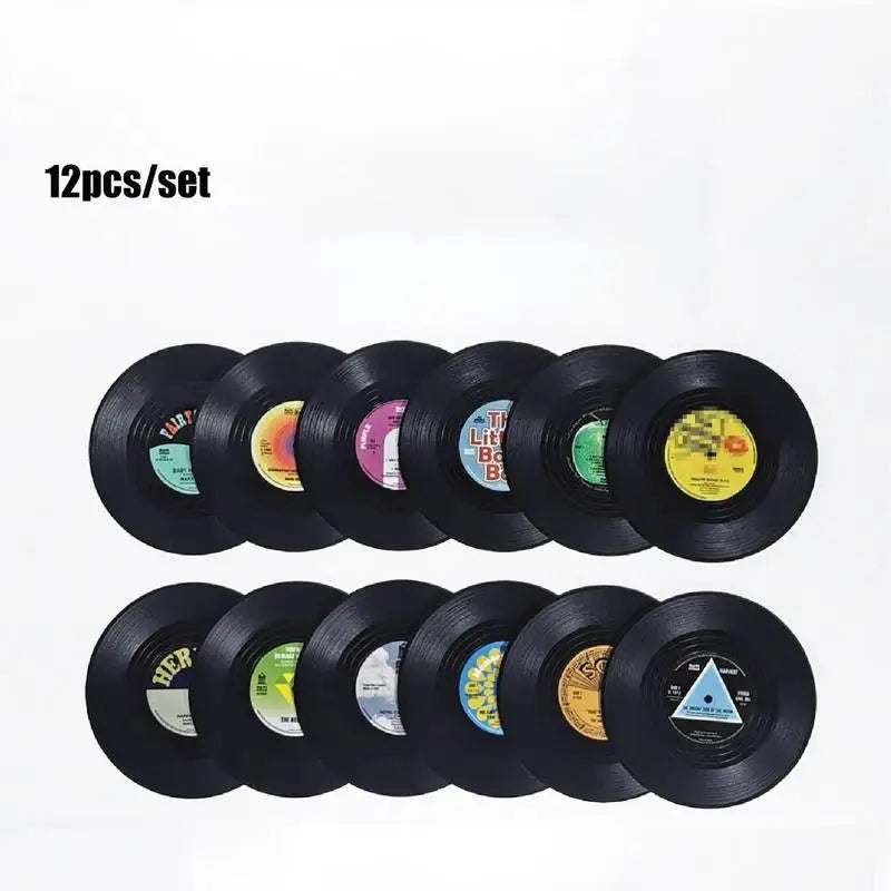 Vinyl Record Coasters Set of 12 – Retro Music Mug Mat Drink Coaster Set Babs