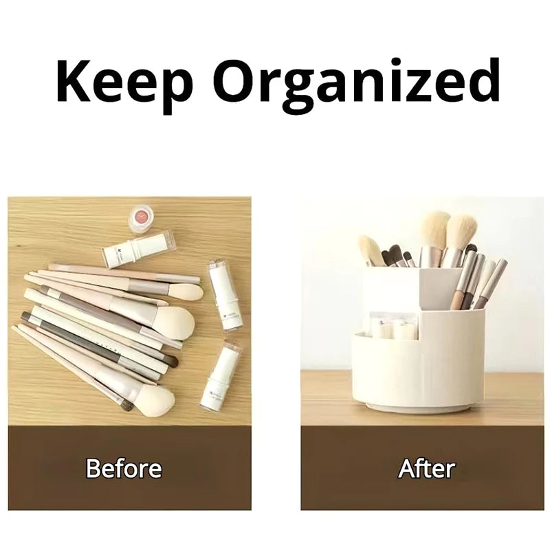 360° Rotating Pen & Makeup Brush Holder – 3-Slot Organizer Rotating Desk Organizer Babs